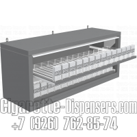 Металлический диспенсер для сигарет на стену два уровня полок с автошторками в открытом состоянии