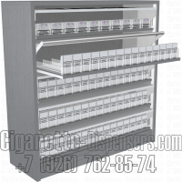 Сигаретный диспенсер с пятью уровнями полок в открытом состоянии